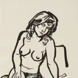 Evald Okas, Nõjatuv akt, 1976, Tušš, paber