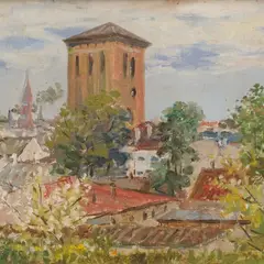 Nigul Espe, Vaade Tartu vanalinnale, 1958, Õli, lõuend papil
