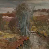 Nigul Espe, Jõeäärne maastik, 1945, Õli, vineer
