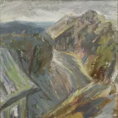 Alfred Kongo, Maastik majadega, 1968, Õli, lõuend