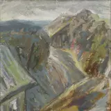 Alfred Kongo, Maastik majadega, 1968, Õli, lõuend