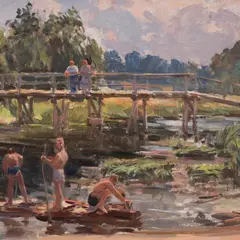 Richard Sagrits, Poisid jõel, 1957, Õli, kartong