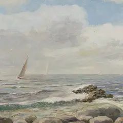 Nigul Espe, Purjekad merel, 1955, Õli, papp