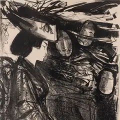 Evald Okas, Jaapanlanna maskidega, 1965, Litograafia