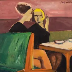 Valdur Ohakas, Kohvikus, 1966, Õli, papp
