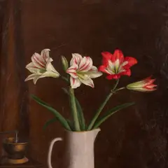 Olav Maran, Amarüllised kohviveskiga, 1980, Õli, papp