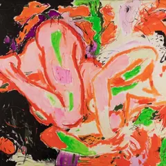Paul Allik, Akt oranži ja rohelisega, 1991, Akrüül, lõuend