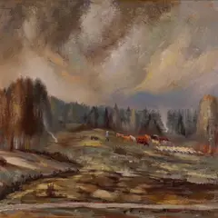Juhan Püttsepp, Maastik karjaga, 1936, Õli, lõuend