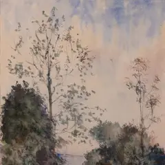 Ado Vabbe, Suvemaastik puude ja merega, 1953 - 1956, Akvarell, paber