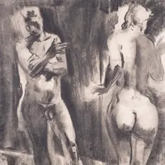 Ado Vabbe, Mees- ja naisakt, 1940ndad, Süsi, paber