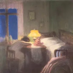 Aleksander Uurits, Õhtune interjöör, 1910ndad, Pastell, süsi, paber