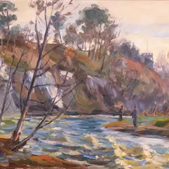 Valdemar Väli, Pirita jõe ääres, 1956, Õli, papp