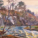 Valdemar Väli, Pirita jõe ääres, 1956, Õli, papp