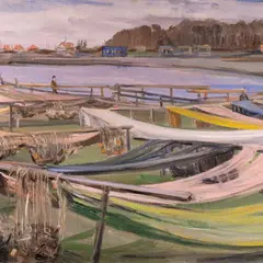 Viktor Leškin, Võrgud kuivamas, 1974, Õli, lõuend