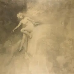 Johann Köler, Lorelei needmine munkade poolt / Cursing Lorelei by the monks, 1887, pliiats, paber (kleebitud kangale)