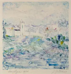 Jaan Grünberg, Vaade Pariisi lähistel, 1938, Monotüüpia
