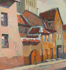 Aleksander Eisvald, Tallinna motiiv Oleviste kirikuga, 1930 - 1940, Õli, papp