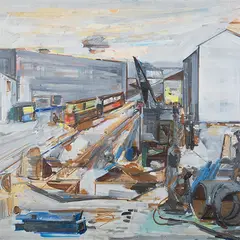 Henn Roode, Parandustööd linnas, 1969, õli, kartong