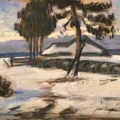 Aarne Miikmaa, Talvine taluvaade, 1930, pastell, paber kleebitud papile