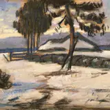 Aarne Miikmaa, Talvine taluvaade, 1930, pastell, paber kleebitud papile