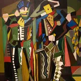 Endel Kõks, Kaks moosekanti (Pierrot ja Arlekiin), 1950, Õli, masoniit