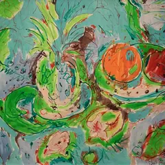 Paul Allik, Natüürmort ananassiga, 1990, Õli, lõuend