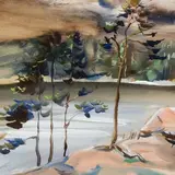 Eduard Ole, Põhjamaine maastik, 1944, Guašš, kartong