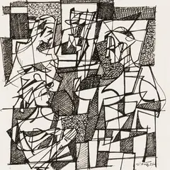 Endel Kõks, Seltskond, 1957, Tušš, paber