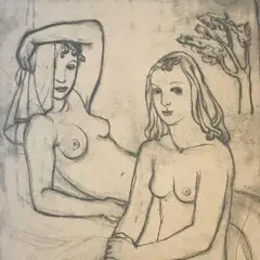 Kaks naisakti by Aino Bach, 1938, Kuivnõel, akvatinta, sold Nov 2017