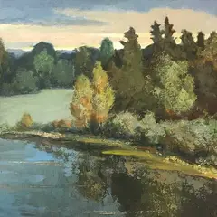 Aarne Miikmaa, Maastik järvega, 1930, õli, papp