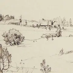 Günther Reindorff, Talumaastik (Taudsa küla), 1941, tint, paber