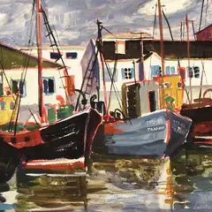 Tõnis Laanemaa, Tallinna kalasadam, 1965, guašš, tempera, paber