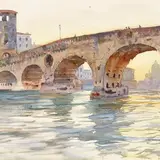 Ponte Petra Veronas (Castelvecchio sild) by Karl Alexander von Winkler, 1906, akvarell, sold Mar 2016