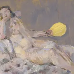 Ado Vabbe, Lamav naisakt kollase lehvikuga, 1944 - 1950, õli, paber