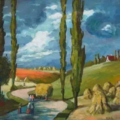 Erich Leps, Maastik viljahakkidega, 1925, õli, lõuend