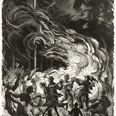 Ott Kangilaski, Jaanituli, 1938, puugravüür