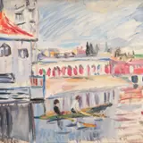 Karl Pärsimägi, Suvine linnavaade paadisadamaga, 1930ndad, Õli, paber