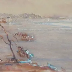 Eduard Ole, Hilissügisene maastik, 1944, akvarell