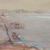 Eduard Ole, Hilissügisene maastik, 1944, akvarell