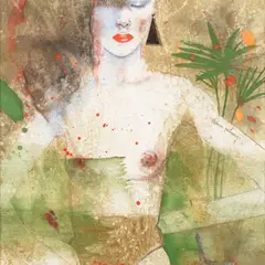 Epp-Maria Kokamägi, Naine palmiga, 1984, akvarell, segatehnika, paber