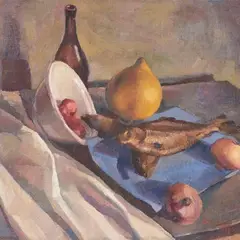 Richard Uutmaa, Natüürmort kala ja sibulaga, 1934, õli, lõuend