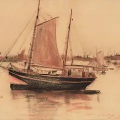 Andrus Johani, Purjekad Kopenhaagenis, 1935, süsi, värviline kriit, paber
