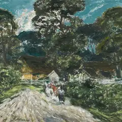 Eerik Haamer, Ruhnu maastik äestajaga, 1944, õli, masoniit