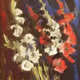 Alfred Kongo, Gladioolid, 1980, tempera, papp