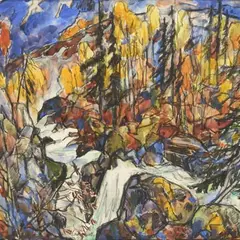 Eerik Haamer, Norra maastik kosega, 1959, süsi, akvarell, segatehnika, paber