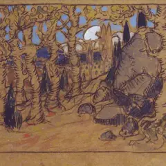 Konrad Mägi, Kuuvalgus, 1906 - 1910, pliiats, akvarell