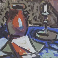 Alfred Kongo, Natüürmort vaasiga, 1960 - 1965, guašš, tempera, kartong