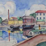 Oskar Murdmaa - Martinson, Tartu. Paadid Emajõel, 1923, akvarell