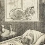 Eduard Wiiralt, Laps hällis ja kass aknal, 1925, litograafia