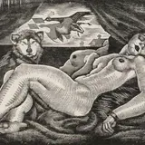 Eduard Wiiralt, Lamav akt koera ja fööniksiga, 1926, puugravüür
